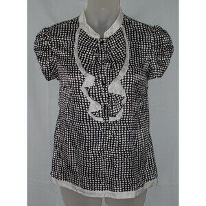 NY COLLECTION Black Print Sz Large Casual or Dress Ruffled Blouse Silky Shirt